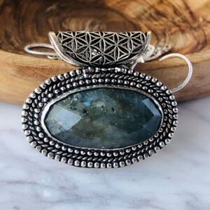 Silver Plated Green Blue Labradorite Boho Necklace